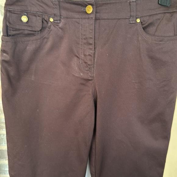 Jones New York Signature Dark Brown Trousers Preppy Polished Cotton Stretch Crop - Picture 2 of 10